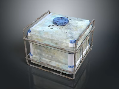 Industrial Use Equipment Enclosure With Metal Frame Blue Top And Stained Surface 3d model