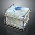 Industrial Use Equipment Enclosure With Metal Frame Blue Top And Stained Surface