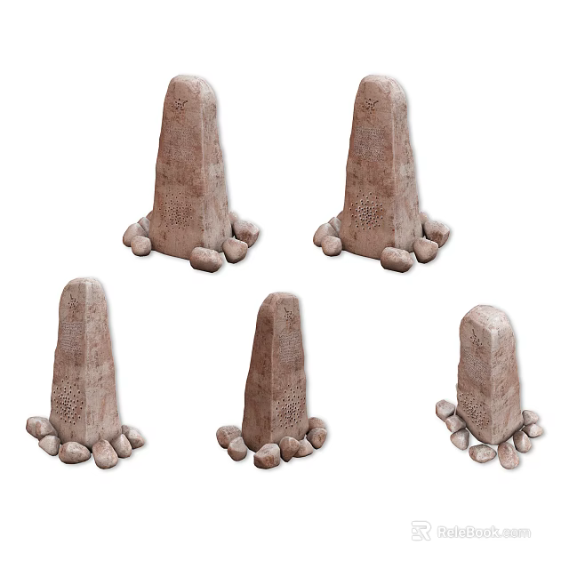 Decorative Stone and Wood Structures with Small Base Stones Design 3d model