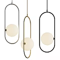 Modern Three Colored Pendant Lights With Oval Frames And Round White Shades 3d model