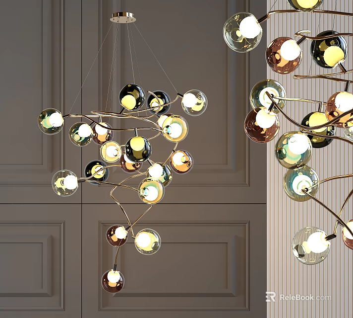 Modern Spherical Glass Ball Chandelier With Gold Metal Frame For Interior Decor 3d model 