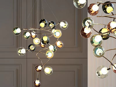 Modern Spherical Glass Ball Chandelier With Gold Metal Frame For Interior Decor 3d model