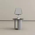 Modern Gray Side Table With Round Top Supporting Columns And White Lampshade 3d model
