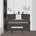 Elegant Black Piano Interior With Music Sheet Stool Vase And Pendant Lights