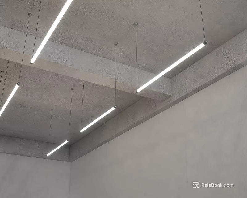 Modern Linear Pendant Lights On Concrete Ceiling For Minimal Interior Design 3d model 