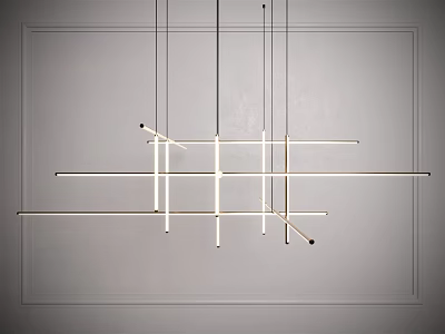 Modern Linear Chandelier With Geometric Metal Lines Design For Contemporary Interior Ceiling 3d model