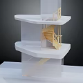 Modern Staircase Design With Multiple Platforms And Wooden Steps In Transparent White Structure 3d model