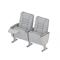 Two Public Chairs With Gray Backrests Seats And Wooden Armrests With Small Table