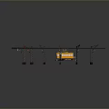 Yellow Model Train With Curved Track And Support Structures On Dark Background 3d model