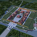 Ancient Architecture Aerial View Of Large Traditional Complex With Courtyards And Greenery
