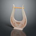 Ivory Colored Lyre Instrument With Golden Decorations Menorah Pattern And Strings