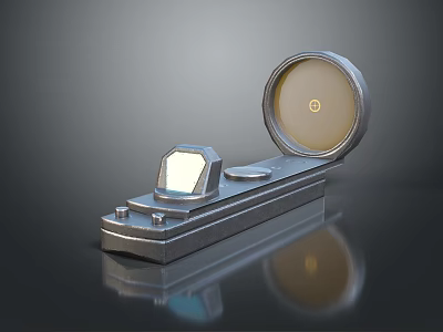 Shiny Metal Mechanical Device with Circular Dial and Square Structure on Reflective Surface 3d model