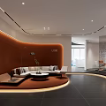 Lobby Reception Modern Interior With Orange Curved Wall Sofa Round Coffee Table And Ambient Lighting 3d model