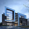 Modern Office Building Exterior Design With Glass Facade Trees And Reflective Ground