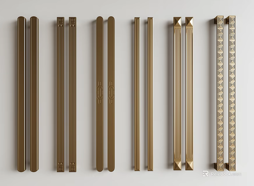 Golden Metal Furniture Handles With Various Styles For Cabinets And Drawers 3d model 