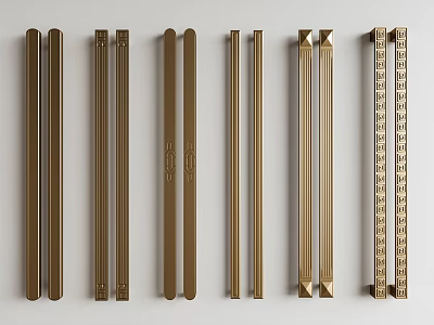 Golden Metal Furniture Handles With Various Styles For Cabinets And Drawers 3d model