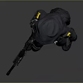 Tactical Female Character In Black Hooded Outfit With Yellow Accents And Rifle