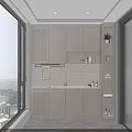 Modern Soft Beige Custom Balcony Laundry Cabinet With Built In Storage And Large Panoramic Window