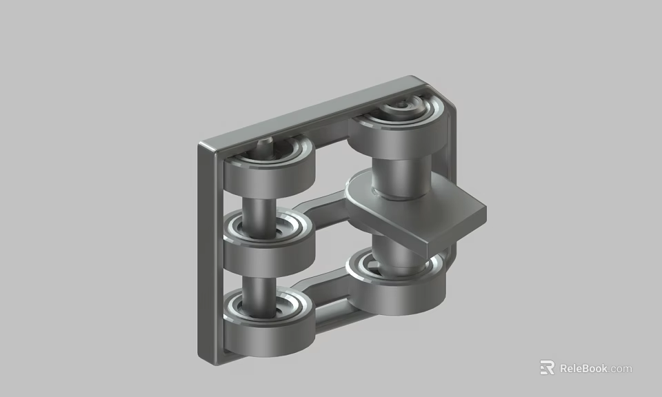 Industrial Metal Mechanical Component With Square Frame And Multiple Rollers Design 3d model 