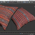 Red And Black Decorative Pillows Featuring Geometric Patterns And Striped Details 3d model