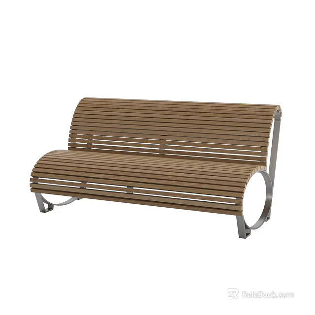 Stylish Outdoor Bench With Wooden Slats And Durable Metal Frame Design 3d model 