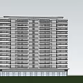 Modern High Rise Building Exterior Design With Blue Sky Green Grass And Trees