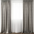 Gray Textured Thick Curtains With White Sheer Curtains For Window Decoration