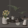 Stylish Interior Decor With Coffee Table White Flowers Teapot And Surreal Focus Sign