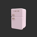Retro Pink Kitchen Refrigerator With Gold Handles And Control Knobs 3d model