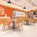 Small Pot Rice Restaurant With Fresh Ingredients Freshly Stir Fried Bright Interior And Orange Signage