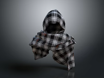 Stylish Plaid Hooded Scarf Design With Checkered Pattern And Warm Fabric 3d model