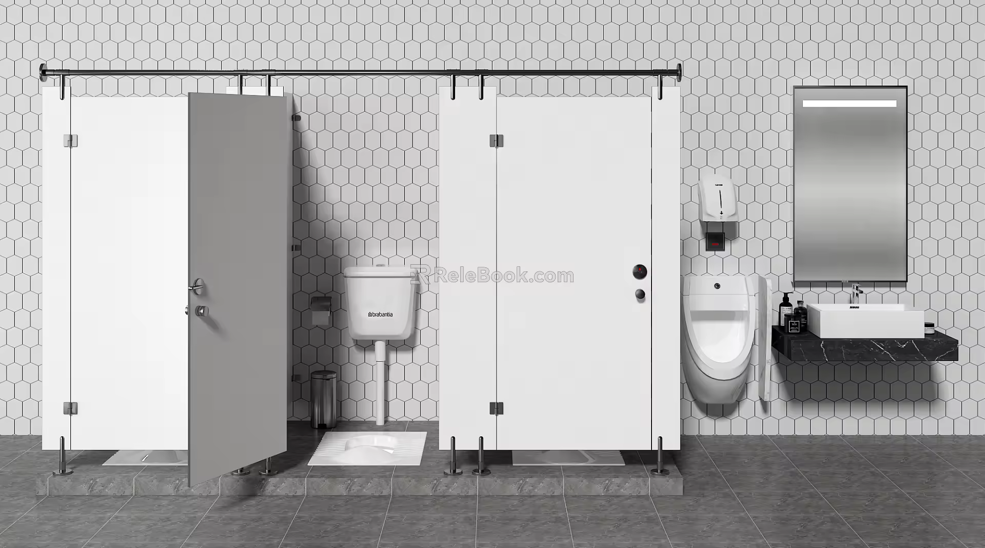 Modern squatting toilet public partition toilet squatting partition 3d model