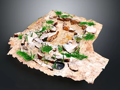 Natural Desktop Miniature Landscape Decoration With Stones Grass Sand And Small Pond 3d model