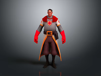 Game Film Character Knight in Gray Red Outfit With Red Gloves Belt and Chest Emblem 3d model