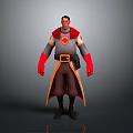 Game Film Character Knight in Gray Red Outfit With Red Gloves Belt and Chest Emblem