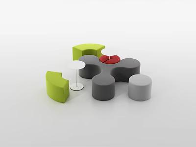 Modern Multi Seater Modular Sofa With Green Grey Red Sections And Round Side Table 3d model