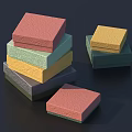 Decorative Ornament Set With Pink Green Yellow Gray Square Stacked And Separate Pieces
