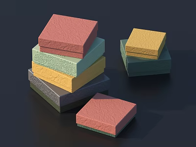 Decorative Ornament Set With Pink Green Yellow Gray Square Stacked And Separate Pieces 3d model