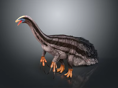 Game Film Character With Long Neck Striped Feathers And Orange Claws 3d model