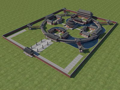 Ancient Chinese Architecture Complex With Square Enclosure Courtyards Water Features And Traditional Roofs 3d model