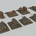 Rustic Wooden Detached House Models With Sloped Roofs And Base Platforms 3d model