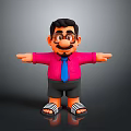Playful Cartoon Character In Pink Shirt With Blue Tie Black Shorts And Striped Slippers