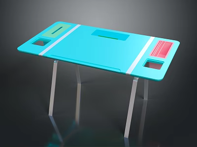 Modern Blue Desk With Metal Legs And Green Red Functional Design Sections 3d model