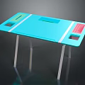 Modern Blue Desk With Metal Legs And Green Red Functional Design Sections