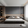 Modern Elegant Bedroom Interior With Leather Bed Frame Bedside Tables And Floor Rug