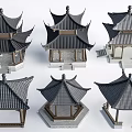 Traditional Chinese Pavilion Models With Various Styles And Intricate Roof Structures