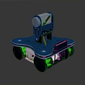 Small Blue Mobile Wheeled Robot Device With Top Sensor And Green Light Wheels 3d model