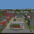 Aerial View of Modern School Buildings with Campus Layout Green Lawns Sports Fields and Trees