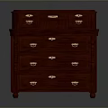 Dark Brown Wooden Chest of Drawers with Intricate Carvings and Metal Handles