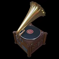 Vintage Gramophone Speaker With Wooden Cabinet Brass Horn And Black Turntable Design